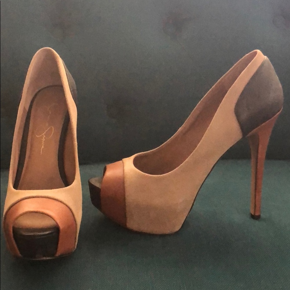 Jessica Simpson nude/brown/black platforms